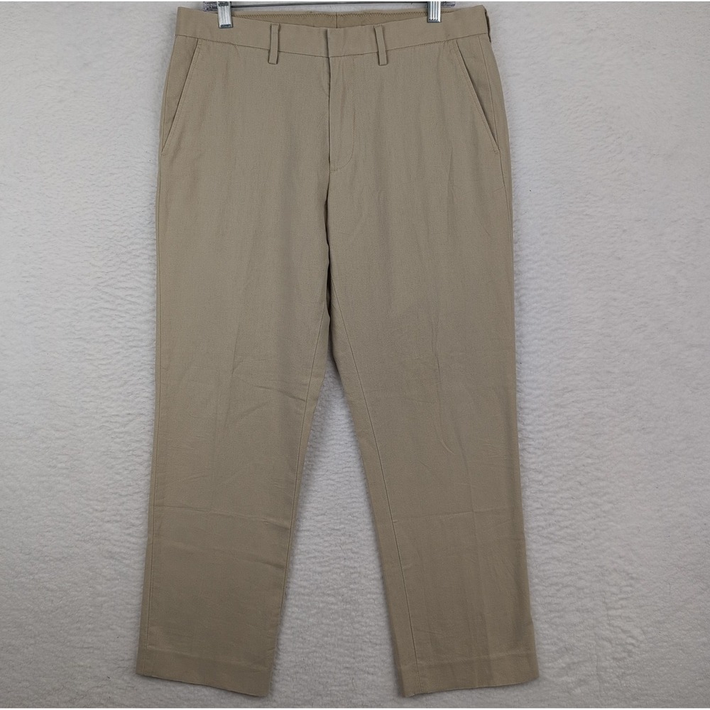 J Crew Linen Blend Chino Pants Men's 33x30 Khaki Flat Front Straight Leg